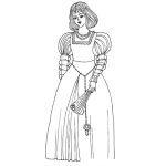 Dibujo para colorear Dibujo De Una Joven Princesa Con Diadema De Oro Y Un Abanico Para Pintar Y Colorear