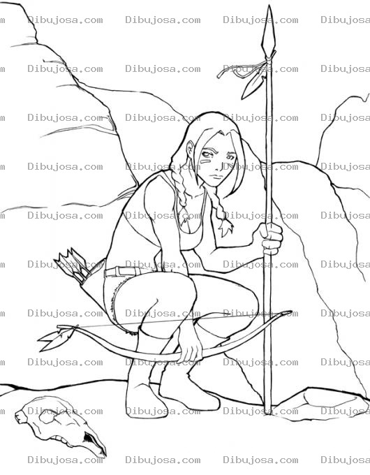 Dibujo para colorear Mujer Indigena Bonita Con Arco Y Lanza Para Pintar Y Colorear Una Linda Chica Indita