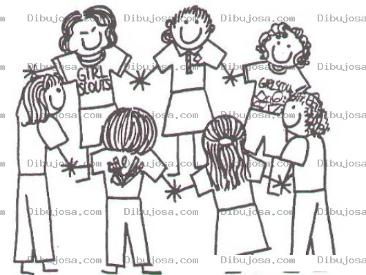 Dibujo para colorear Dibujo De Ninas Tomadas De Las Manos Para Pintar Y Colorear Una Rueda De Chicas Scouts