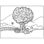 Dibujo para colorear Dibujo De Una Nina Jugando Con Un Perro Debajo De Un Arbol Para Pintar Y Colorear Ninayperro
