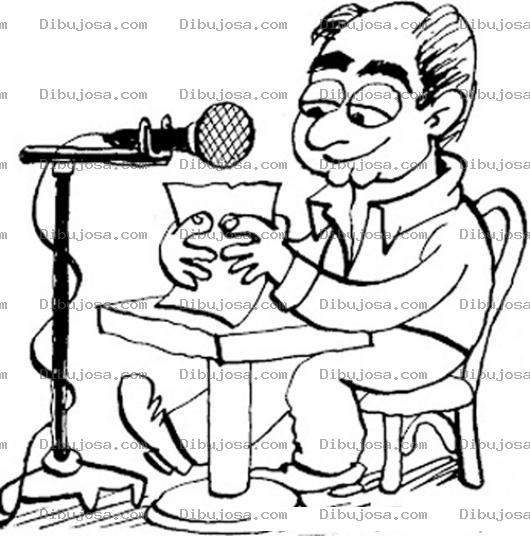 Dibujo para colorear Dibujo De Un Locutor Leyendo Una Carta Frente Al Microfono Para Pintar Y Colorear Cabina De Locucion
