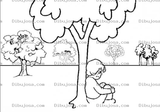 Dibujo para colorear Dibujo De Nino Triste Sentado Debajo De Un Arbol Para Pintar Y Colorear