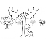 Dibujo para colorear Dibujo De Nino Triste Sentado Debajo De Un Arbol Para Pintar Y Colorear