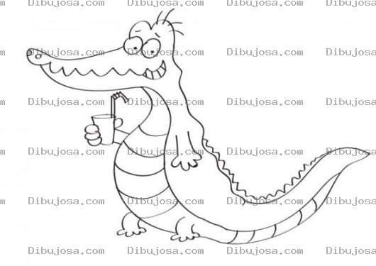 Dibujo para colorear Lagarto Con Milkshake Para Pintar Y Colorear Un Cocodrilo Con Una Granizada Con Pajia