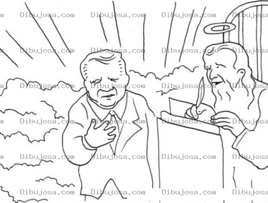 Dibujo para colorear Puertasdelcielo Dibujo De San Pedro Apuntando A Un Recien Muerto Para Pintar Y Colorear A Sanpdedro Haciendo Un Check In De Un Hombre Llegando Al Cielo