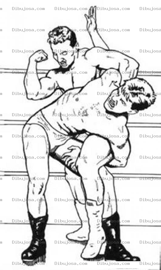 Dibujo para colorear Dibujo De Luchadores En Un Ring Para Pintar Y Colorear Pelea De Lucha Libre Peso Mosca
