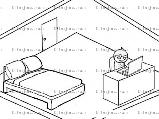 Dibujo para colorear Cuarto De Estudiante Dibujo De Un Chico En Su Habitacion Navegando En Internet Con Su Laptop Para Pintar Y Colorear Habitacion De Chico
