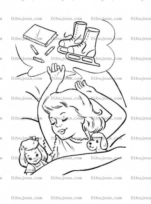 Dibujo para colorear Dibujo De Nina Sonando Con Patines Para Pintar Y Colorear Chica Deseando Patines Y Un Libro De Dibujosa.com Para Pintar