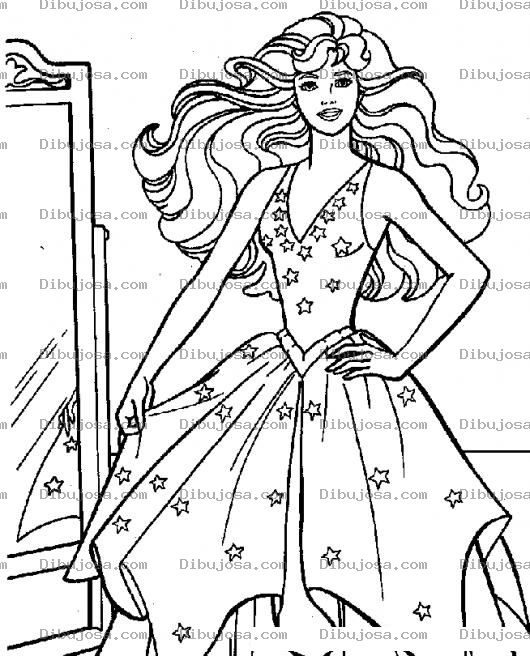 Dibujo para colorear Dibujo De Barbie Frente Al Espjeo Con Vestido De Estrellitas Para Pintar Y Colorear Vestido De Estrellas De Princesa