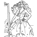 Dibujo para colorear Dibujo De Barbie Frente Al Espjeo Con Vestido De Estrellitas Para Pintar Y Colorear Vestido De Estrellas De Princesa