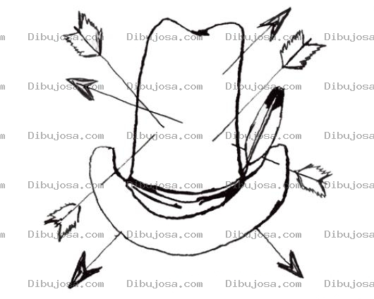 Dibujo para colorear Sombrero Felchado Dibujo De Sombrero Atravezado Por 4 Flechas Para Pintar Y Colorear