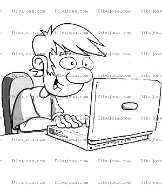 Dibujo para colorear Muchacho Con Laptop Para Colorear