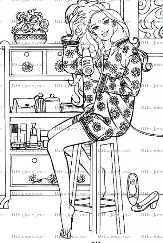 Dibujo para colorear Barbie secandose el pelo