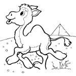 Dibujo para colorear Camellito En Desierto De Egipto Caminando Frente A Una Piramide Para Pintar Y Colorear