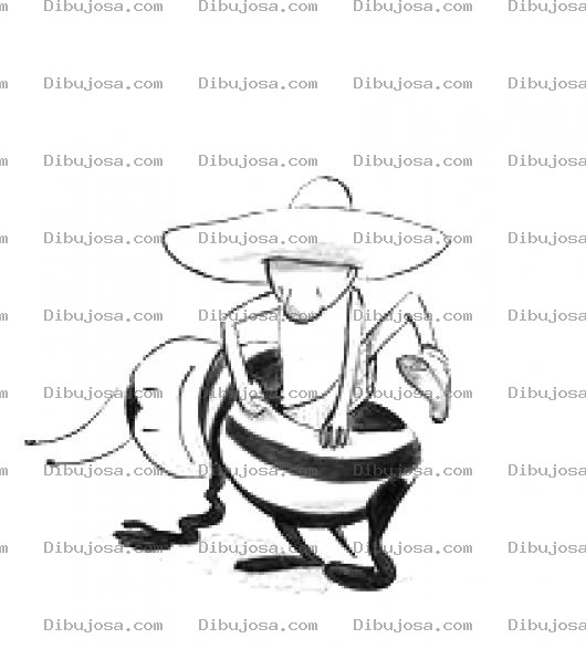 Dibujo para colorear Disfraz De Abeja Para Pintar Y Colorear Charro Trabajando De Mascota De Un Equipo Deportivo