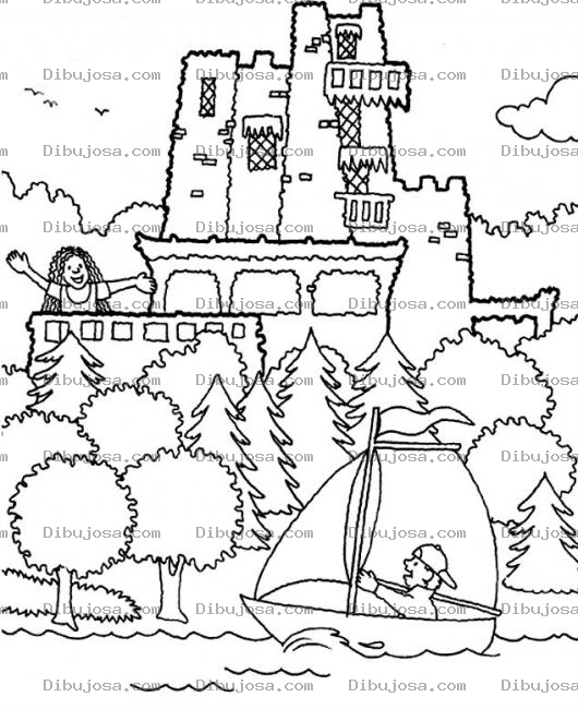 Dibujo para colorear Dibujo De Castillo En Una Isla Para Pintar Y Colorear A Julieta Viendo A Romeo Acercarse En Un Bote