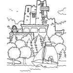 Dibujo para colorear Dibujo De Castillo En Una Isla Para Pintar Y Colorear A Julieta Viendo A Romeo Acercarse En Un Bote