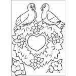 Dibujo para colorear Pajaritos Enamorados Sobre Una Ornamenta De Corazon Para Pintar Y Colorear