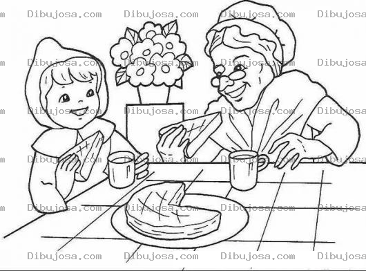 Dibujo para colorear Dibujo De Caperucita Roja Con Su Abuelita Para Pintar Y Colorear