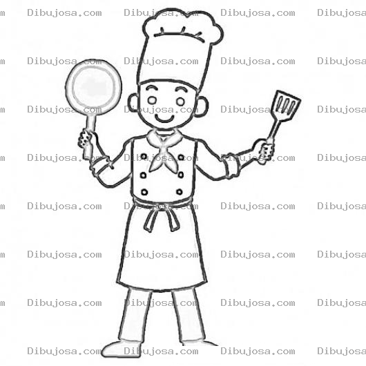 Dibujo para colorear Dibujo De Cocinero Con Un Sarten Y Una Espatula Para Pintar Y Colorear