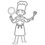 Dibujo para colorear Dibujo De Cocinero Con Un Sarten Y Una Espatula Para Pintar Y Colorear