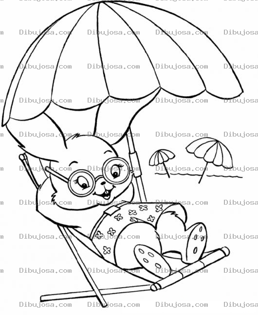 Dibujo para colorear Conejito En La Playa Para Pintar Y Colorear
