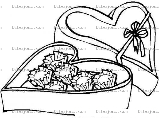 Dibujo para colorear Colorear Caja De Chocolates Con Forma De Corazon