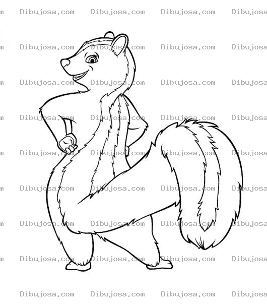 Dibujo para colorear Zorilla Coqueta Dibujo De Una Zorrillita Con Una Cola Larga Para Pintar Y Colorear
