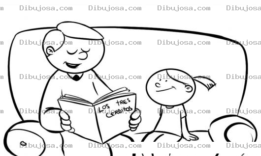 Dibujo para colorear Dibujo De Papa Leyendo Un Cuento A Su Hijita Para Pintar Y Colorear El Cuento De Los Tres Cerditos