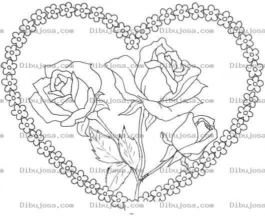 Dibujo para colorear Colorear Corazon De Flores Con Rosas En El Centro