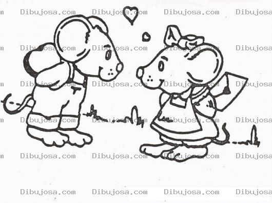 Dibujo para colorear Ratoncitos Enamorados