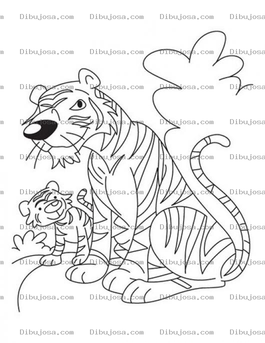 Dibujo para colorear Colorear Mama Tigresa Con Su Cachorrito El Tigrillo