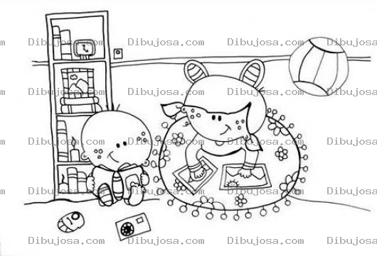 Dibujo para colorear Colorear Hermanitos Jugando En Su Habitacion