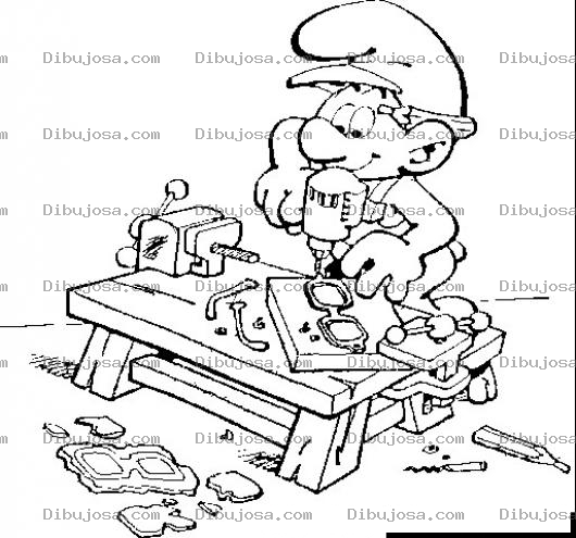 Dibujo para colorear Pitufo Carpintero Para Colorear