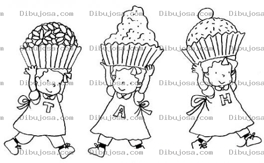 Dibujo para colorear Dibujo De Ninas Con Pastelitos Para Colorer