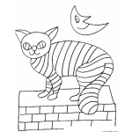 Dibujo para colorear Colorear Gato Rayado Bajo La Luna Sobre Un Tapial