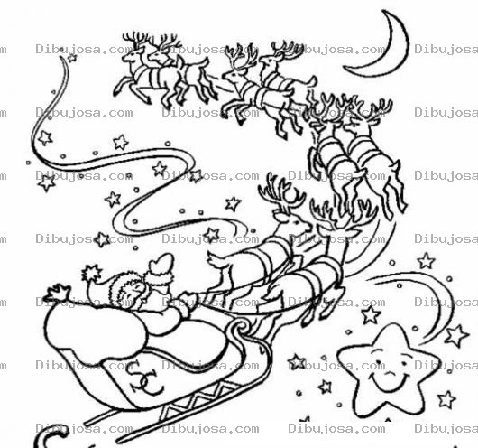 Dibujo para colorear Colorear Santaclos Volando En Trineo Con Sus Renos