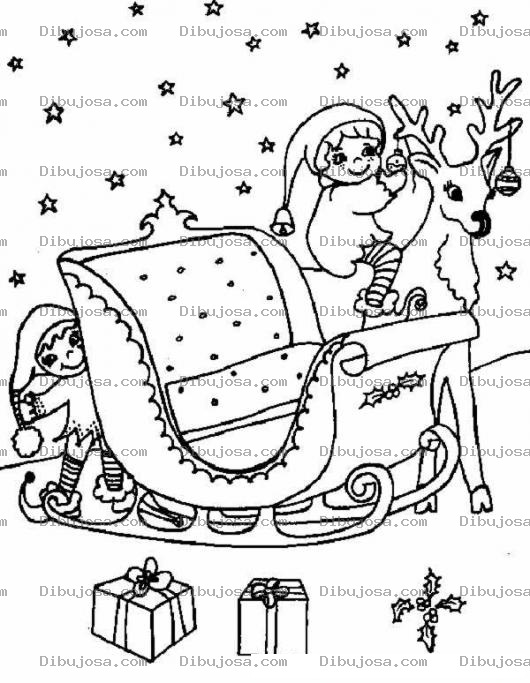Dibujo para colorear Colorear Duendes De Santaclos Preparando El Trineo De Navidad