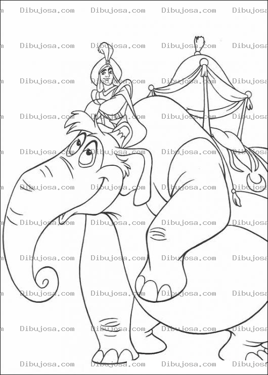 Dibujo para colorear Colorear A Aladino Sobre Su Elefante