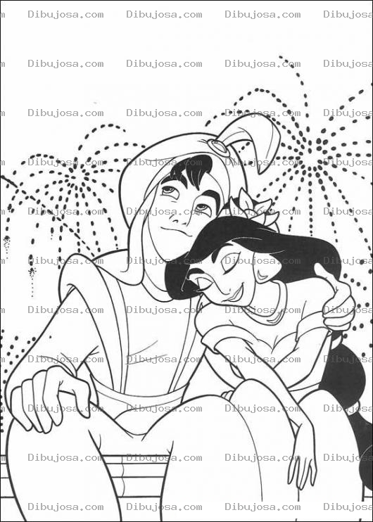 Dibujo para colorear Colorear A Jazmin Y Aladino Bajo Las Luces Campero