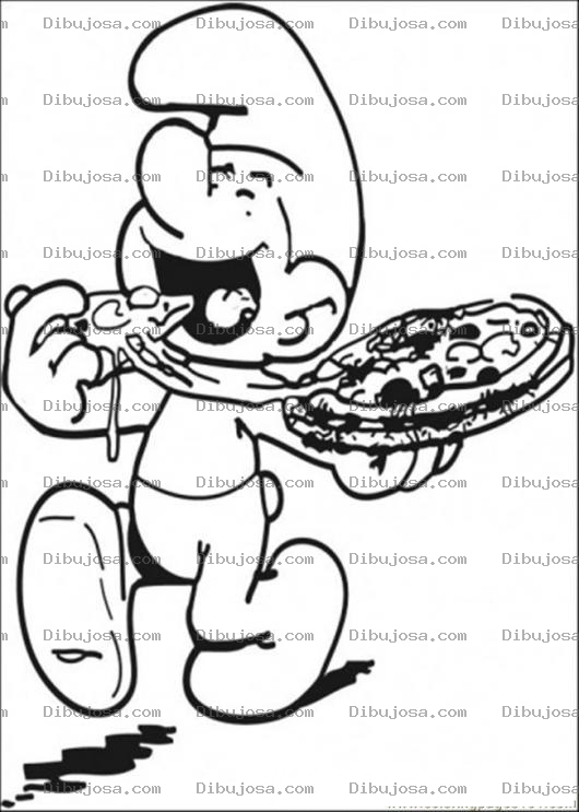 Dibujo para colorear Pintar pitufo comiendo pizza