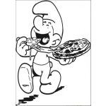 Dibujo para colorear Pintar pitufo comiendo pizza