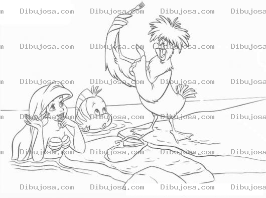 Dibujo para colorear la sirenita y su amigo flounder para colorear