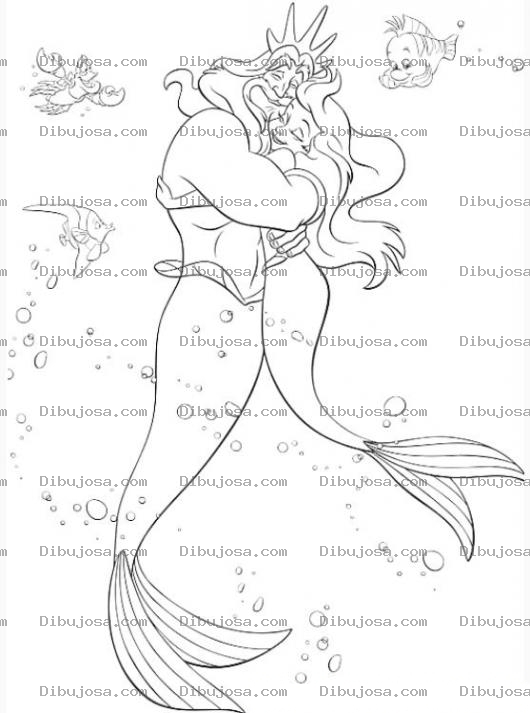 Dibujo para colorear la sirenita con su papa para dibujar