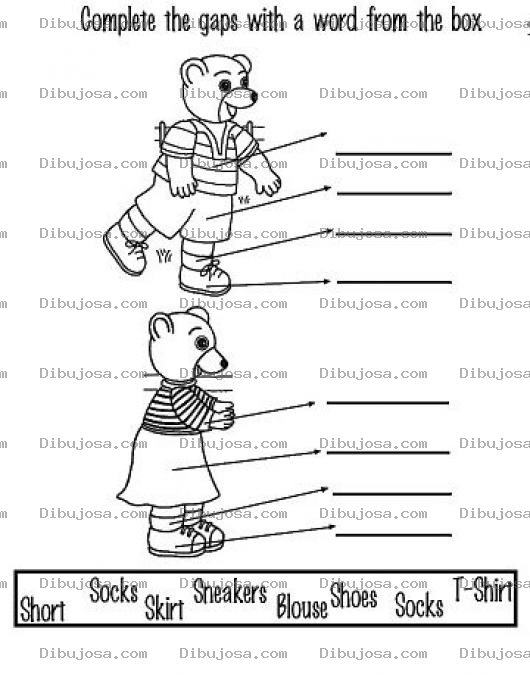 Dibujo para colorear Colorear Ropa En Ingles Pinta Y Escribe En Ingles Las Palabras Correspondientes A Cada Prenda