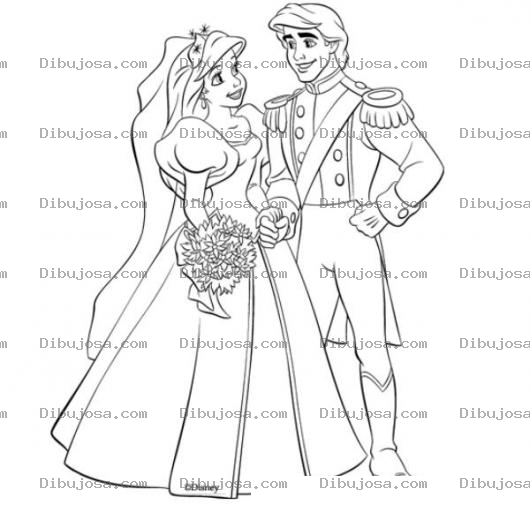 Dibujo para colorear la sirenita casandose para pintar