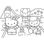 Dibujo para colorear pintar a hellokitty haciendo un castillo de arena