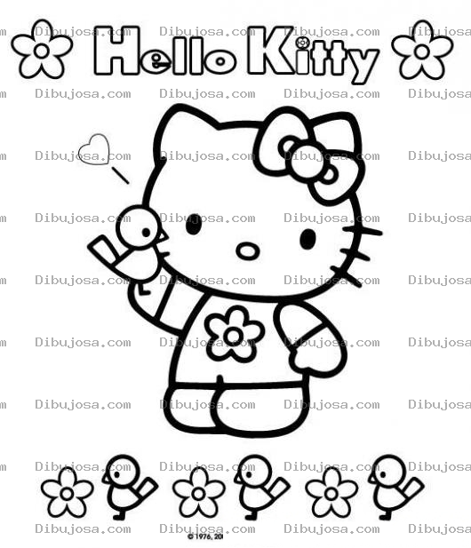 Dibujo para colorear colorear hellokiti con pajaritos