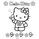 Dibujo para colorear colorear hellokiti con pajaritos