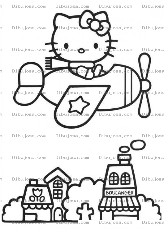 Dibujo para colorear colorear hello kity volando en avioneta